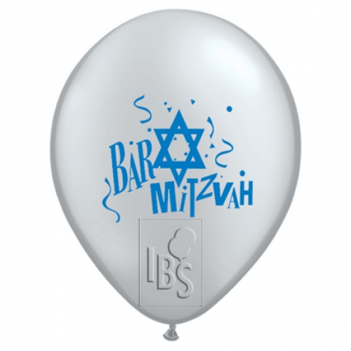Printed Latex Balloons Bar Mitzvah Silver & Blue Ink 11 inch – 25 pack