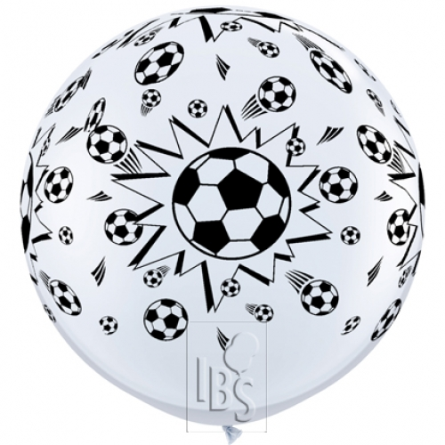 Round Printed Latex Balloons Soccer Balls White 36 inch – 2 pack