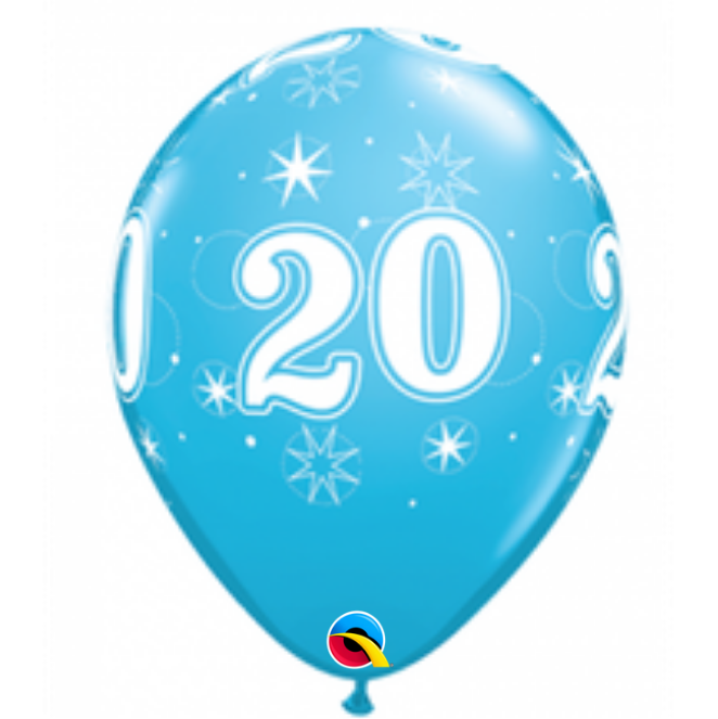 Round Printed Latex Balloon Sparkle 20 Robin's Egg Blue 11 inch - 25 pack