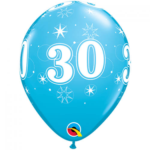 Round Printed Latex Balloon Sparkle 30 Robin's Egg Blue 11 inch - 25 pack