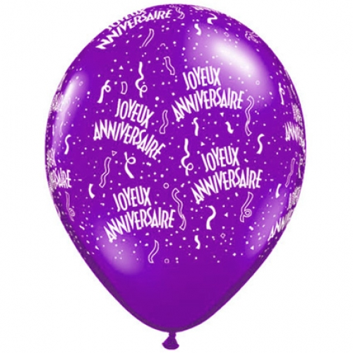 Round Printed Latex Balloon Joyeux Anniversaire Tropical Assorted 16 inch - 50 pack
