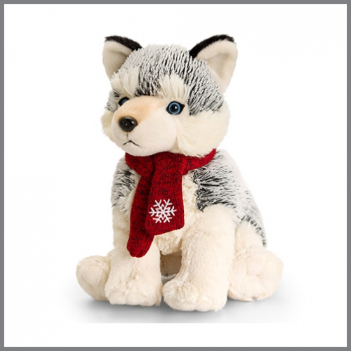 Christmas Husky Plush Toy with Scarf 25 cm – 1 piece