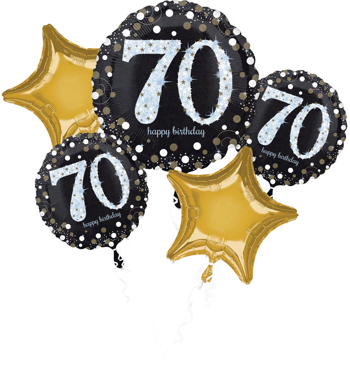 Foil Balloon Bouquet 70 Birthday 5 Balloons - 1 pack