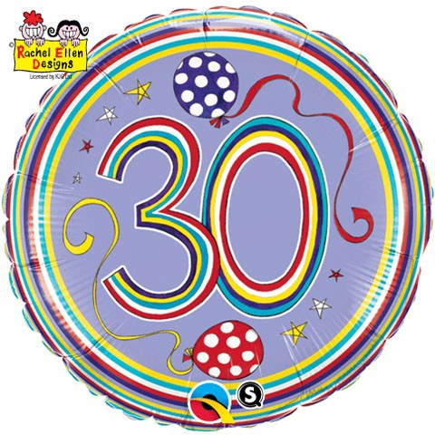 Foil Balloon 30 Colourful Rainbow Stripes 18 inch - 1 pack