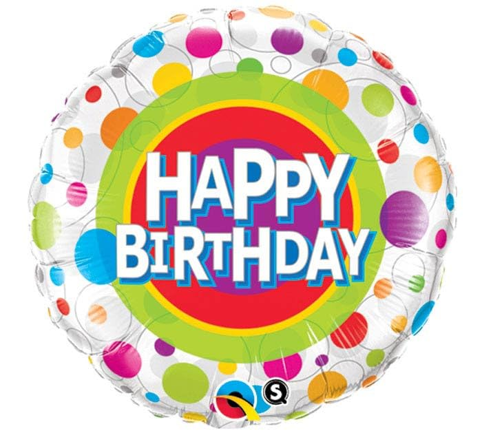 Foil Balloon Colourful Polka Dot Happy Birthday 18 inch - 1 pack
