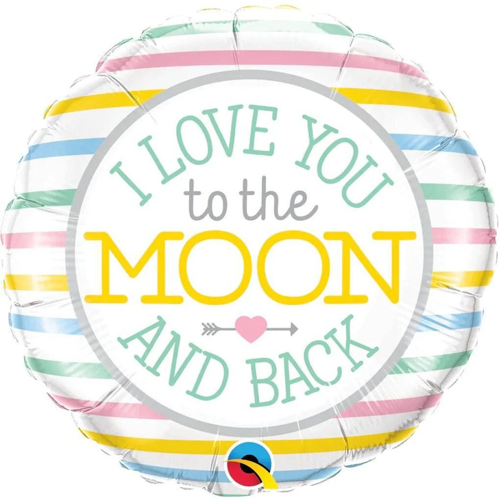 Foil Balloon I Love You To The Moon And Back Pastel Stripes 18 inch - 1 pack
