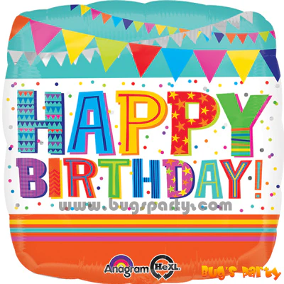 Foil Balloon Happy Birthday Bunting & Confetti 17 inch - 1 pack
