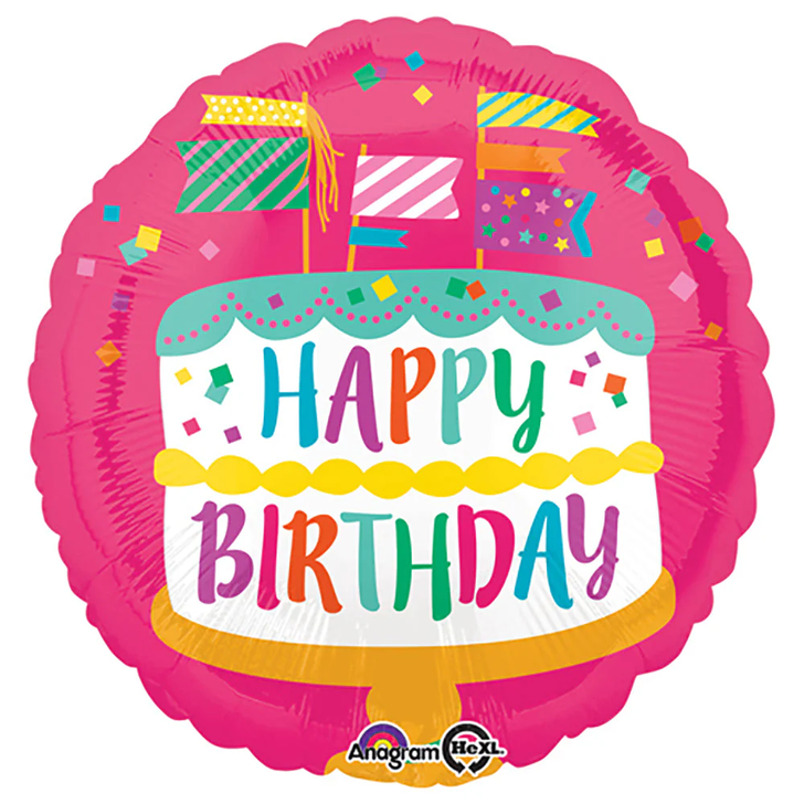 Foil Balloon Happy Birthday Cake & Bunting 17 inch - 1 pack