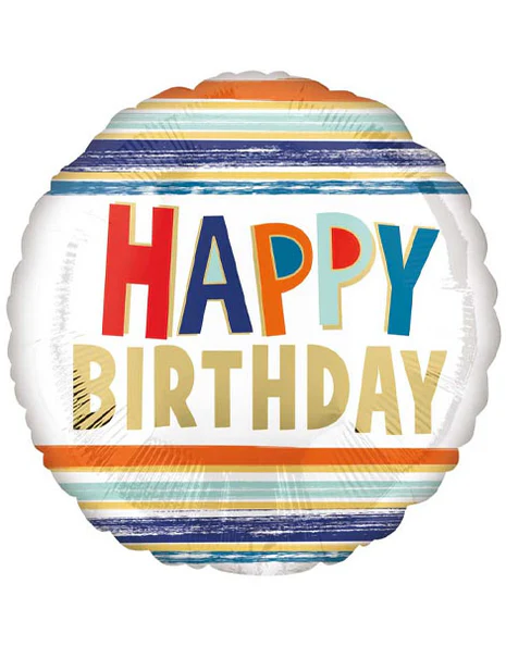 Foil Balloon Happy Birthday Rustic Stripes 17 inch - 1 pack