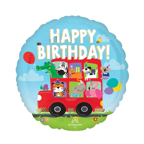 Foil Balloon Happy Birthday Animal Party Bus 17 inch - 1 pack