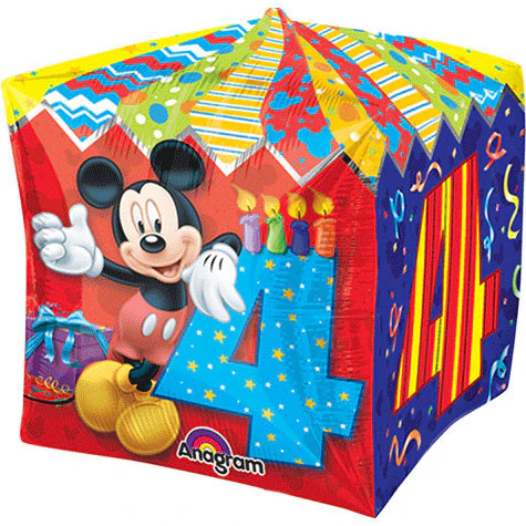 Foil Balloon Cubez Mickey Mouse 4th Birthday 15 inch - 1 pack