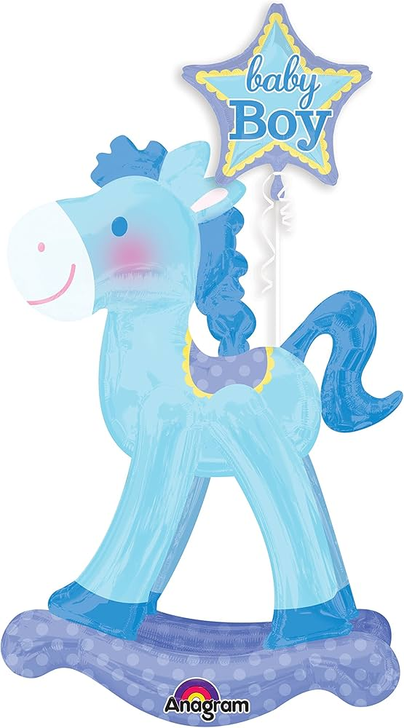 Foil Balloon AirWalker Baby Boy Rocking Horse 50 inch - 1 pack
