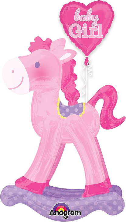 Foil Balloon Baby Girl Rocking Horse AirWalker 50 inch - 1 pack