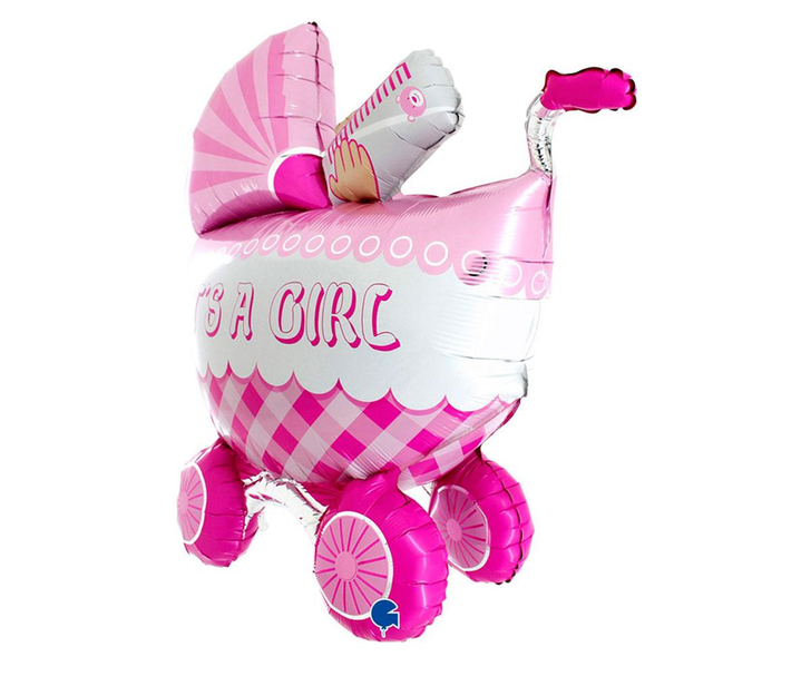 Foil Balloon 3D It's a Girl Pram 33 inch - 1 pack