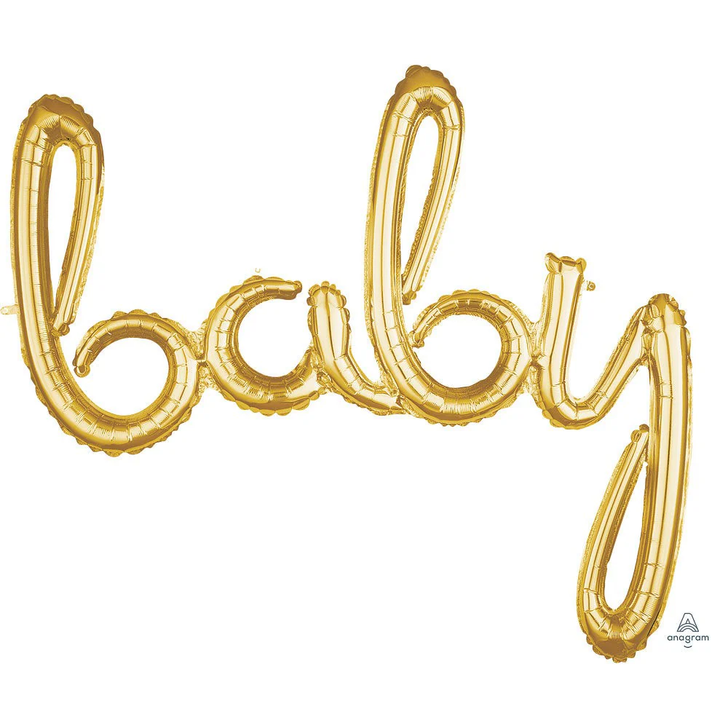 Foil Balloon Baby Script Gold 39 inch - 1 pack