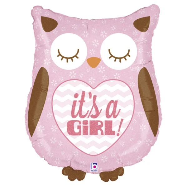 Foil Balloon It's a Girl Owl Shape 23 inch - 1 pack