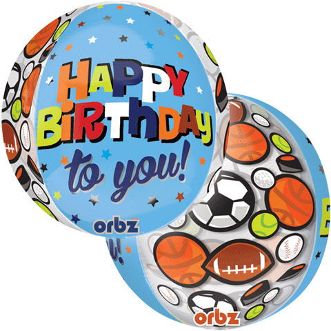 Foil Balloon Orbz Happy Birthday Sports 16 inch - 1 pack