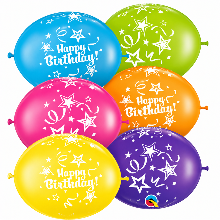 Quick Link Printed Latex Balloon Happy Birthday Assortment 12 inch - 50 pack