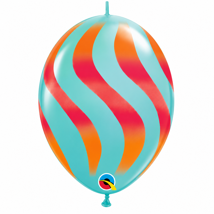 Quick Link Printed Latex Balloon Wavy Orange & Caribbean Blue 12 inch - 50 pack