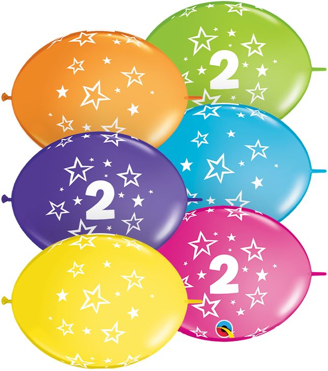 Quick Link Printed Latex Balloon Number 2 Stars 12 inch - 50 pack