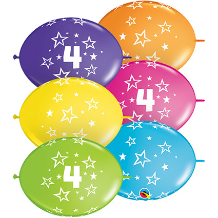Quick Link Printed Latex Balloon Number 4 Stars 12 inch - 50 pack