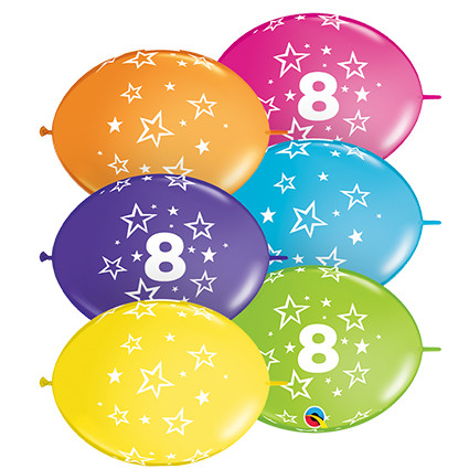 Quick Link Printed Latex Balloon Number 8 Stars 12 inch - 50 pack