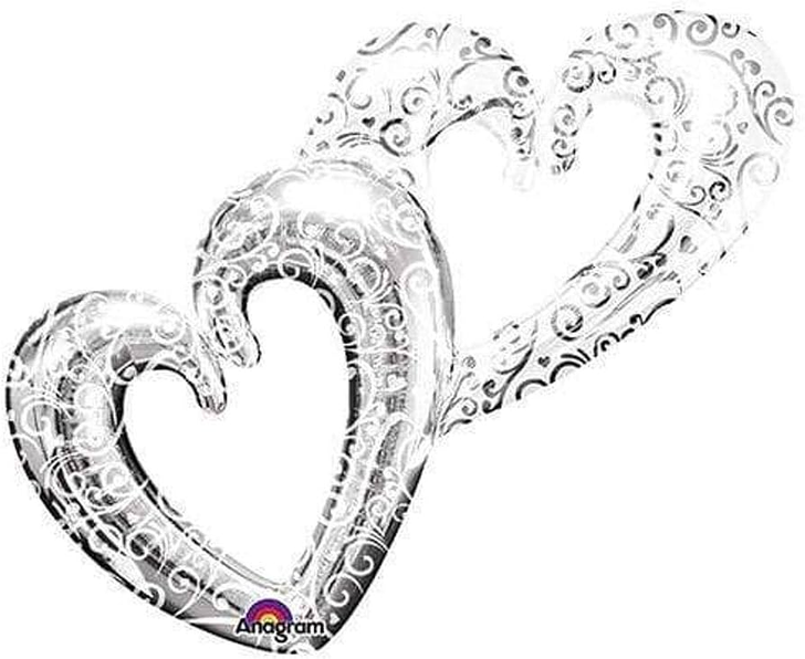Foil Balloon Interlocking Hearts Silver 53 inch – 1 pack