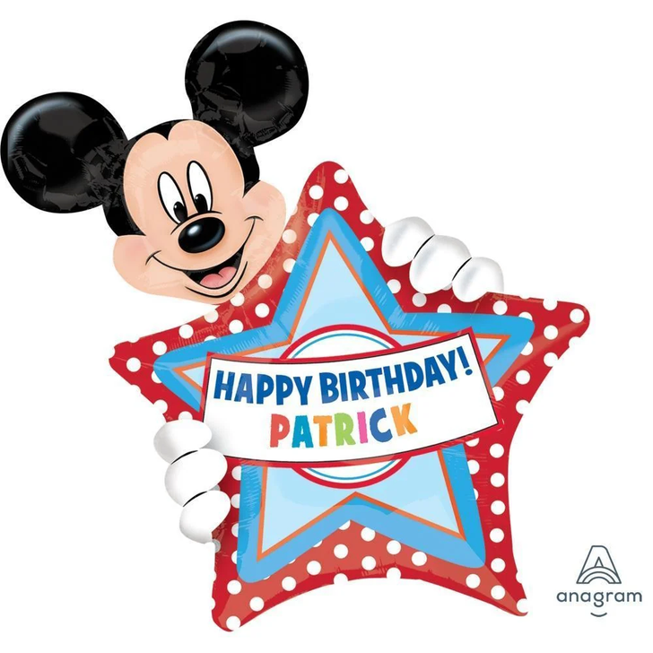 Foil Balloon Mickey Mouse Happy Birthday Personalised 30 inch - 1 pack