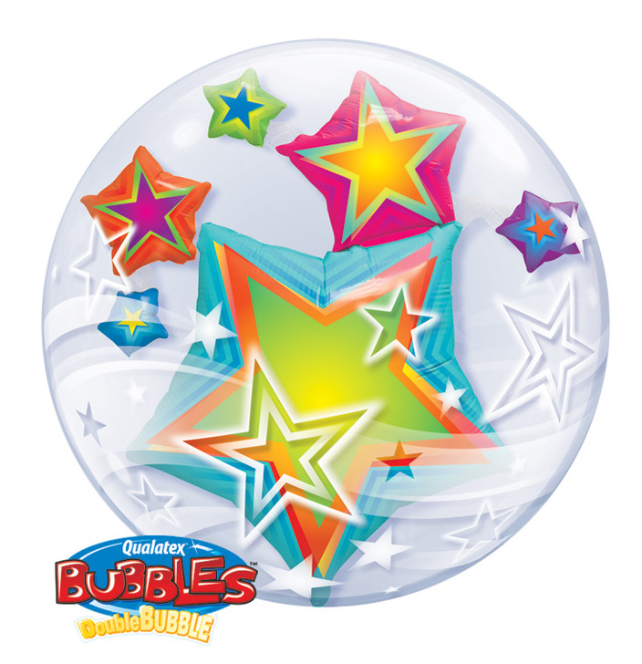 Double Bubble Balloon Multicolored Stars - 24"/60cm - 1pc