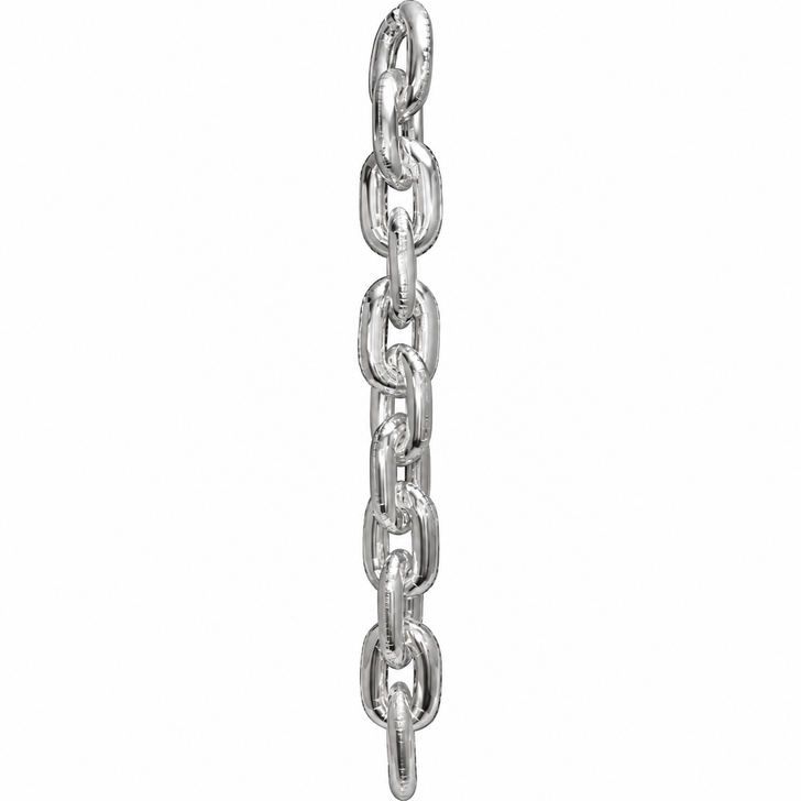 Connected Takaratec silver chain balloons forming a continuous decorative chain, showing how the individual links join together.