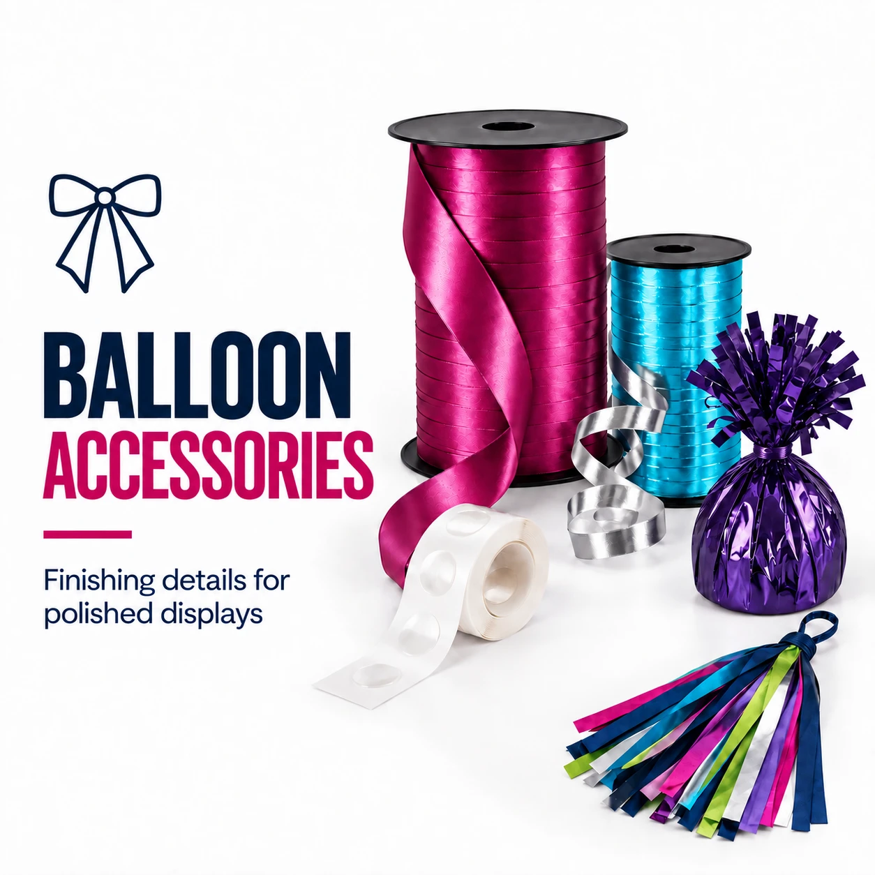 Balloon Accessories — ribbons, weights and colourful balloon supplies