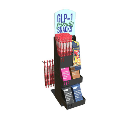PanelRak Impulse Merchandiser Display - Countertop Rack - 2 Peg + 3 Basket with Header (GLP-1 Friendly)