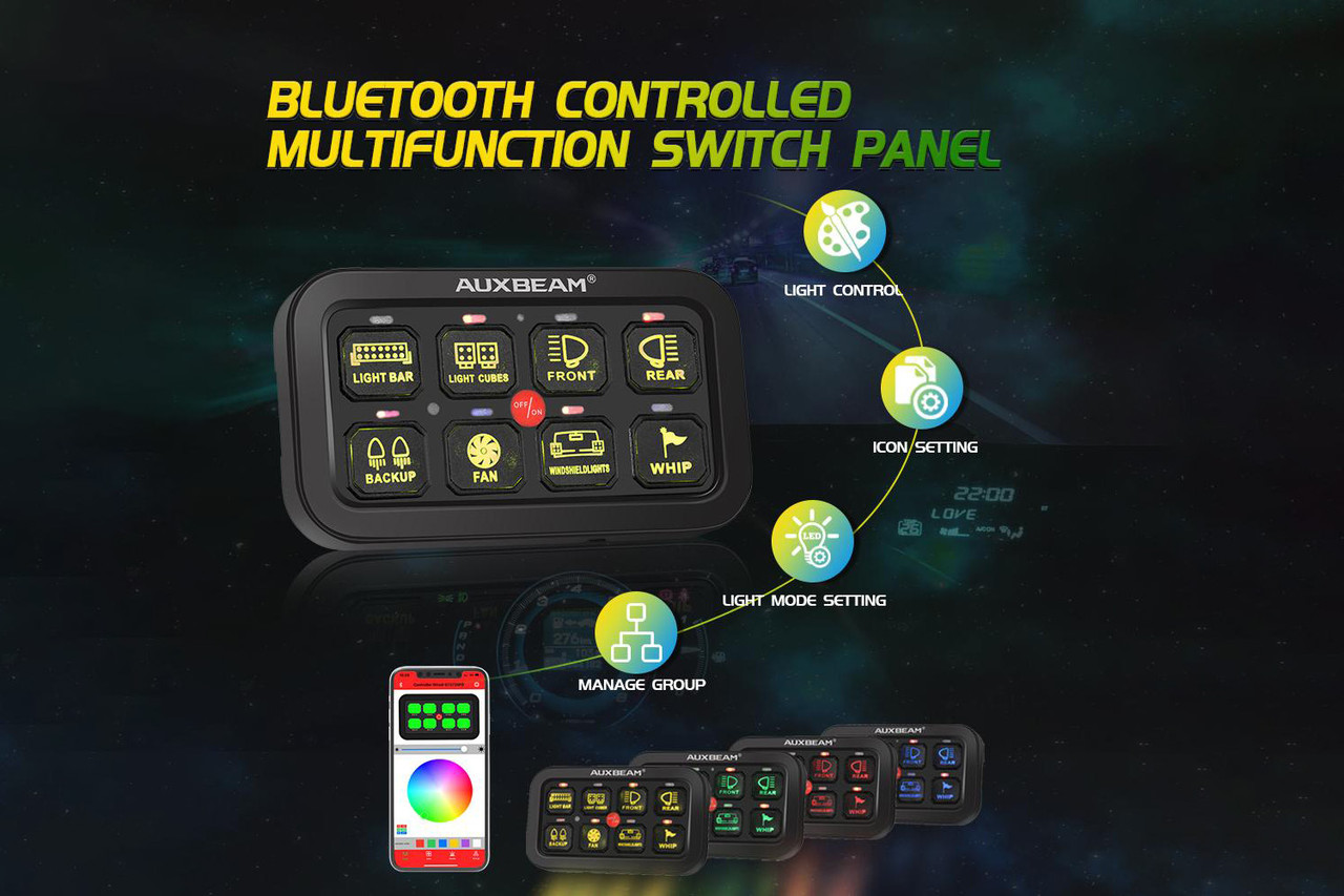 Auxbeam Multifunction RGB Switch Panel with Bluetooth Controls