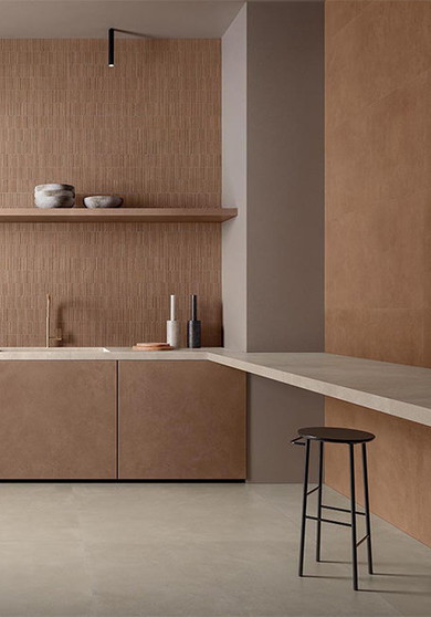 PUEBLO Cotto Mini Irregolo - backsplash Cotto - wall cabinet Canapa - floor .counter