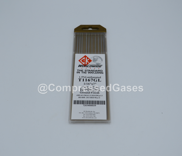 CK Worldwide T1167GL, 1/16" (1.6mm) x 7, 1.5% Lanthanated Tungsten