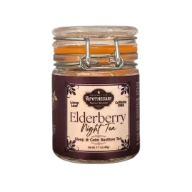 Image - Serene Tree Apothecary Elderberry Night Tea in a glass clamp-lid jar, front label.
