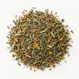 Image - Loose dried California poppy on a warm-white background.