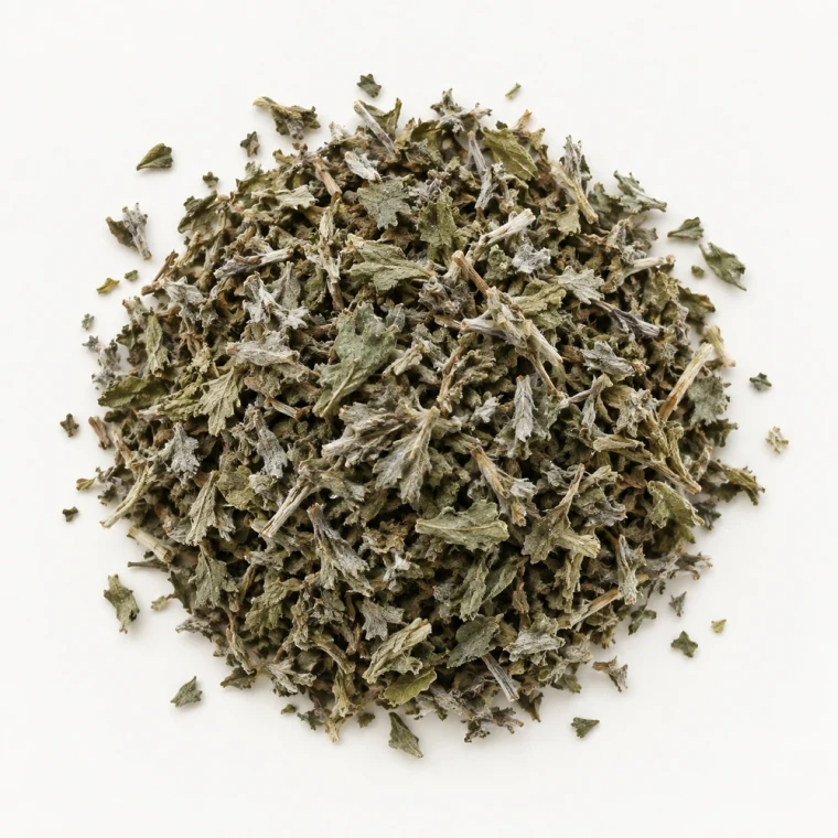 Product Image: Loose dried mugwort on a warm-white background.