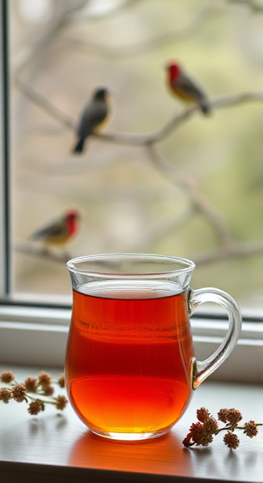 calm tea at a window