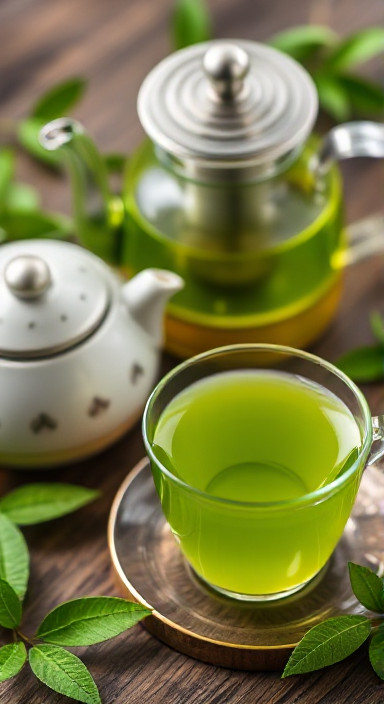 Green-tea-teacup-teapot