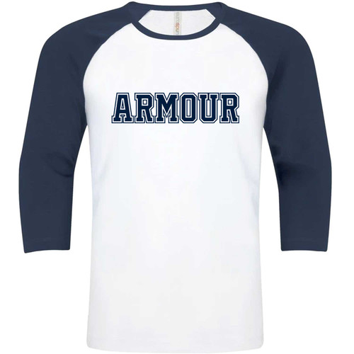 AMR Youth Armour Heights Baseball Tee – White/Navy (AMR-303-WN)
