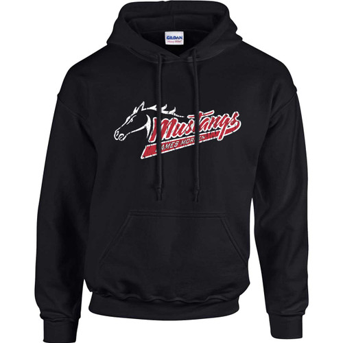 MOR Adult Heavy Blend Hooded Sweatshirt with Mustangs Distressed Logo - Black (MOR-007-BK)