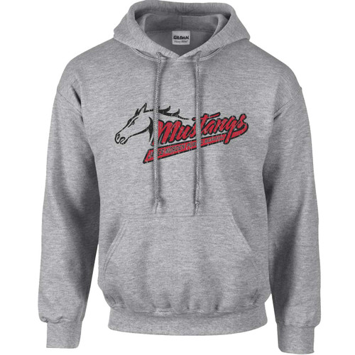 MOR Adult Heavy Blend Hooded Sweatshirt with Mustangs Distressed Logo - Sport Grey (MOR-007-SG)