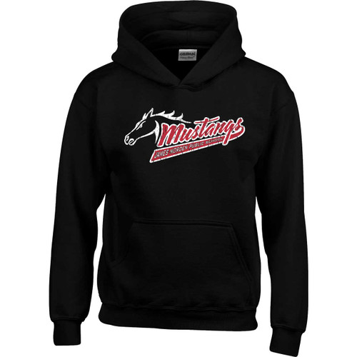 MOR Youth Heavy Blend Hooded Sweatshirt with Mustangs Distressed Logo - Black (MOR-307-BK)