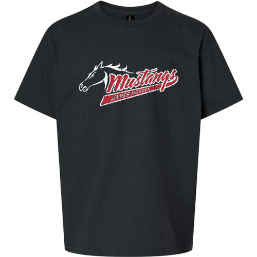 MOR Youth Ultra Cotton T-Shirt with Mustangs Distressed Logo - Black (MOR-308-BK)
