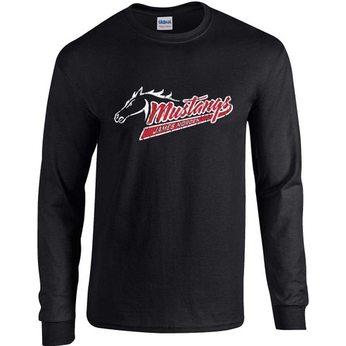 MOR Adult Heavy Cotton Long Sleeve T-Shirt with Mustangs Distressed Logo - Black (MOR-009-BK)