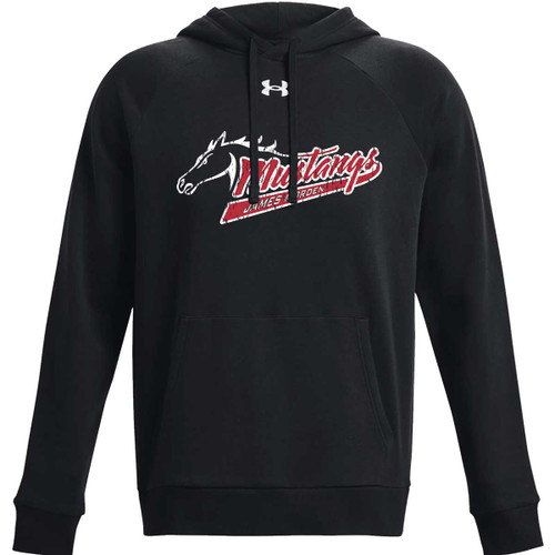 MOR Under Armour Men's Rival Fleece Hoodie with Mustangs Distressed Logo - Black (Staff) (MOR-128-BK)