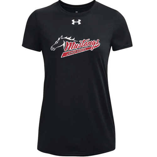 MOR Under Armour Women's Short Sleeve Tech Tee with Mustangs Distressed Logo - Black (Staff) (MOR-229-BK)