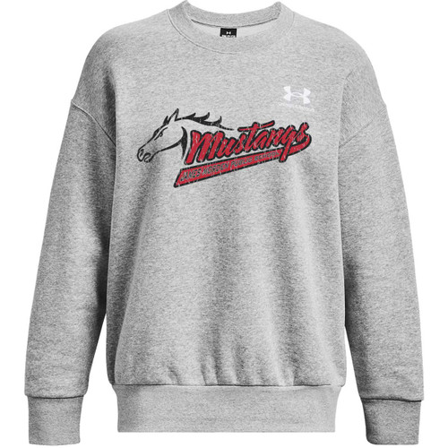 MOR Under Armour Women's Icon Fleece Oversized Crewneck Sweatshirt with Mustangs Distressed Logo - Mod Gray Light Heather (Staff) (MOR-230-MG)
