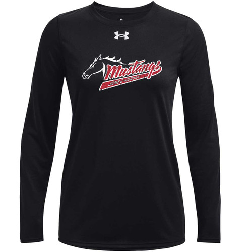 MOR Under Armour Women’s Long Sleeve Tech Team Tee with Mustangs Distressed Logo - Black (Staff) (MOR-234-BK)